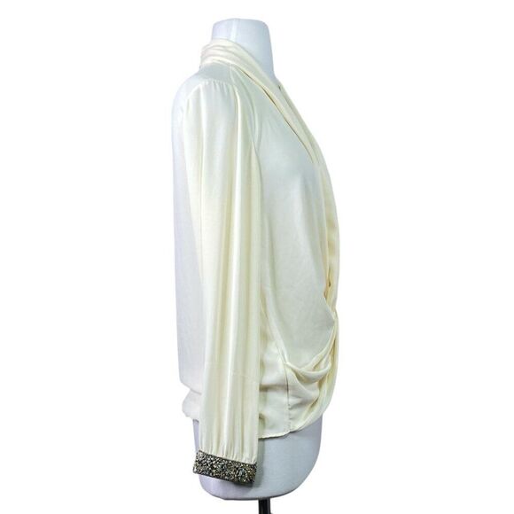 Zara Cream Draped Front Blouse Jewel trimmed Size XS - Picture 3 of 8